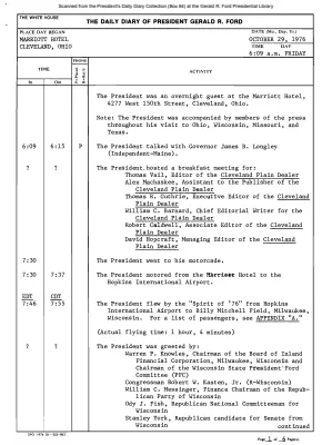 President Gerald R. Ford's Daily Diary, October 29, 1976