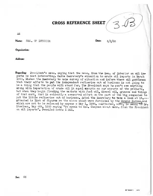 Cross Reference Memorandum