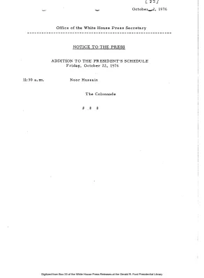 Addition to President's Schedule, Friday, October 22, 1976