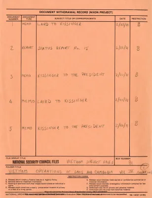 VIETNAM Operations in Laos and Cambodia Vol. IV [Folder 1 of 2]