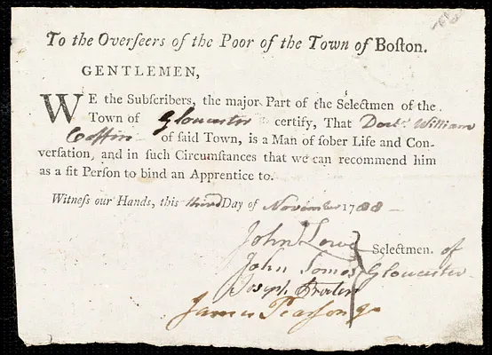 Ann Ethredge indentured to apprentice with William Coffin [Coffen] of Gloucester, 29 October 1788