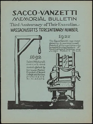 Sacco-Vanzetti Memorial Committee printed document, Boston, Mass., [August 1930]: Sacco-Vanzetti memorial bulletin
