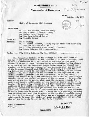 Memorandum of Conversation with Secretary of State Dean Acheson, a Delegation of Members of the Japanese Diet, U. Alexis Johnson, and William Sherman