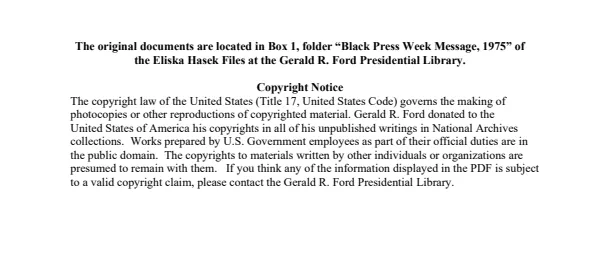 Black Press Week Message, 1975