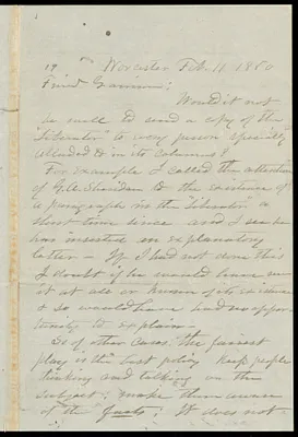 Letter from A. P. Brown, Worcester, to William Lloyd Garrison, Feb. 11, 1860