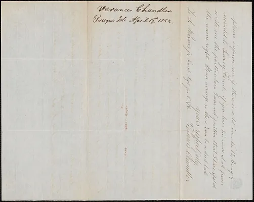 Veranus Chandler to Samuel Warner, 17 April 1852