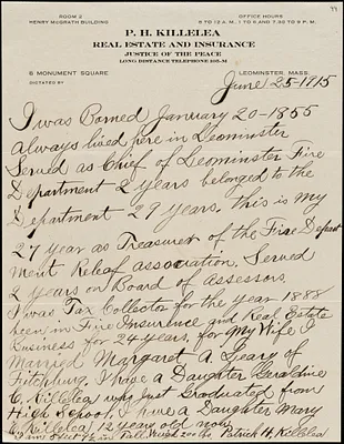 Autobiographical note by Patrick H. Killelea