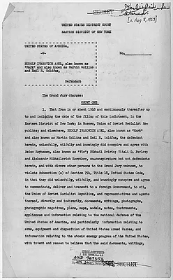 Draft of Grand Jury charges in Rudolph Abel spy case