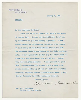Letter from President Theodore Roosevelt to Secretary Hitchcock