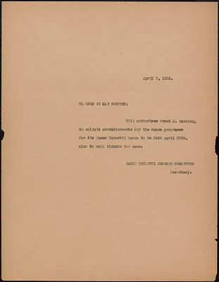 Sacco-Vanzetti Defense Committee typed letter (copy) to whom it may concern, Boston, Mass., April 2, 1925