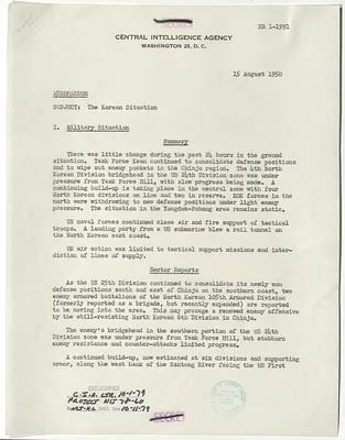 Memorandum from R. H. Hillenkoetter, Korean Situation