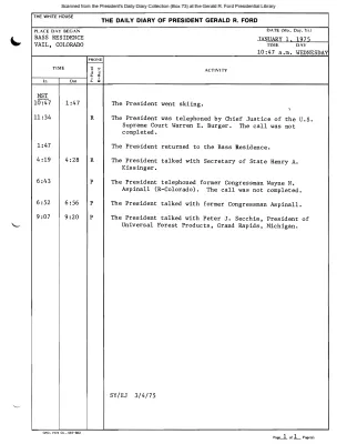 President Gerald R. Ford's Daily Diary, January 01, 1975