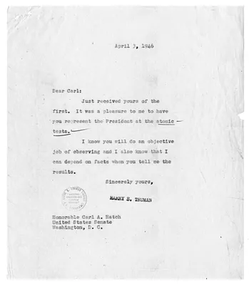 Correspondence Between President Harry S. Truman and Senator Carl Hatch