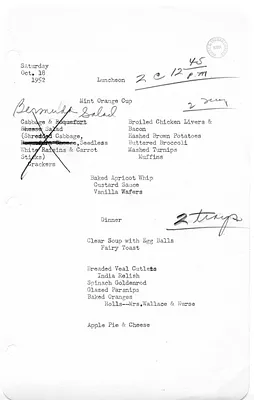 White House Luncheon and Dinner Menu