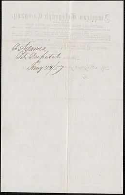 Franklin Adams to W. A. Harrington, 29 January 1857