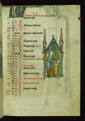 Leaf from Psalter: March Calendar, Man Pruning a Tree