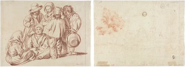 Group of Six Children (recto); Sketch of a Village (verso)