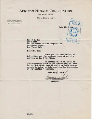Letters Received to C.B. Lee, July 21, 1926