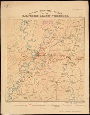 Map illustrating the operations of U.S. Forces against Vicksburg